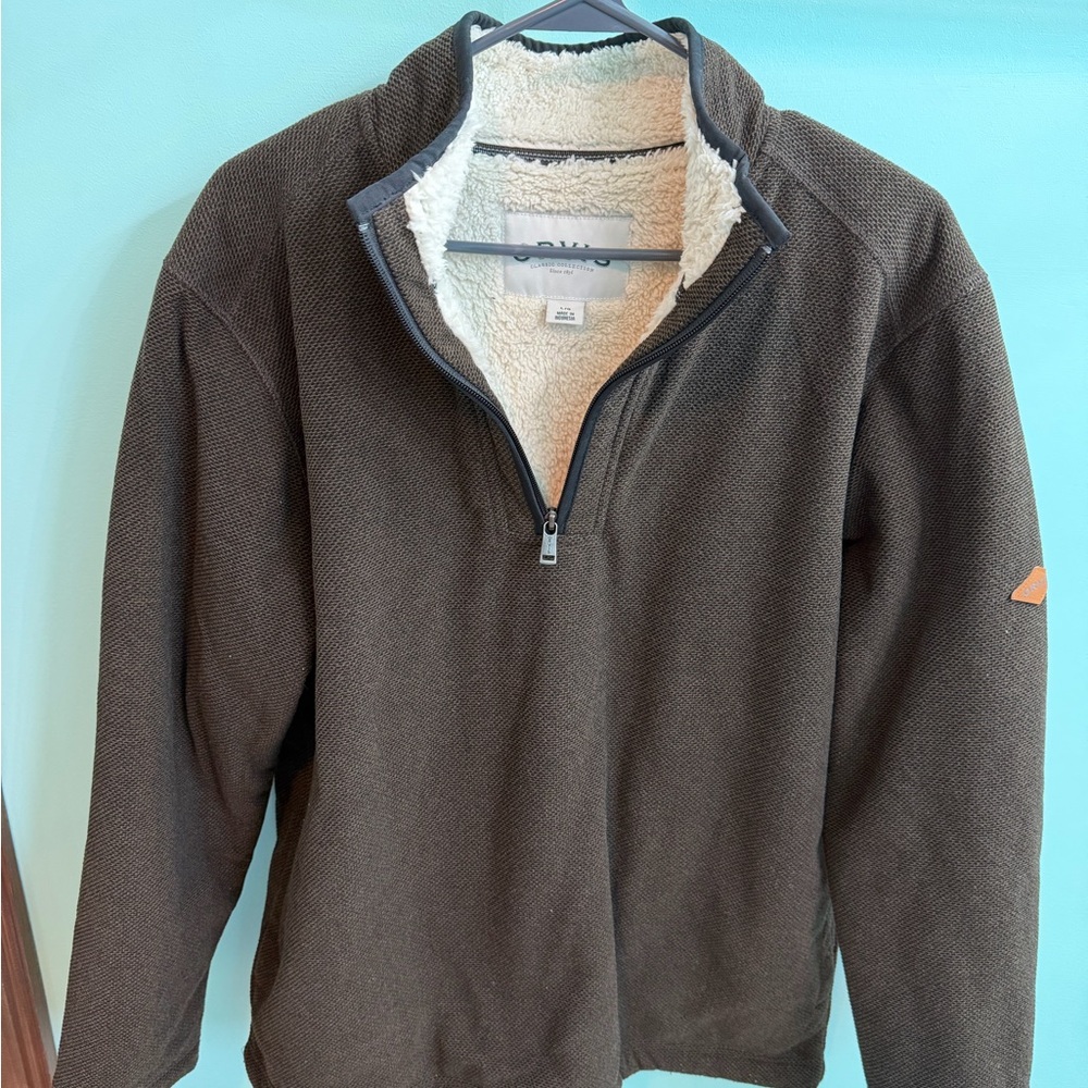 Men's Brown Fleece Lined Orvis Sweater Size Large